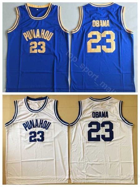 23 Barack Obama Jerseys Men Basquete College Basketball Punahou Jerseys Team colorido azul fora da qualidade da escola branca da escola à venda