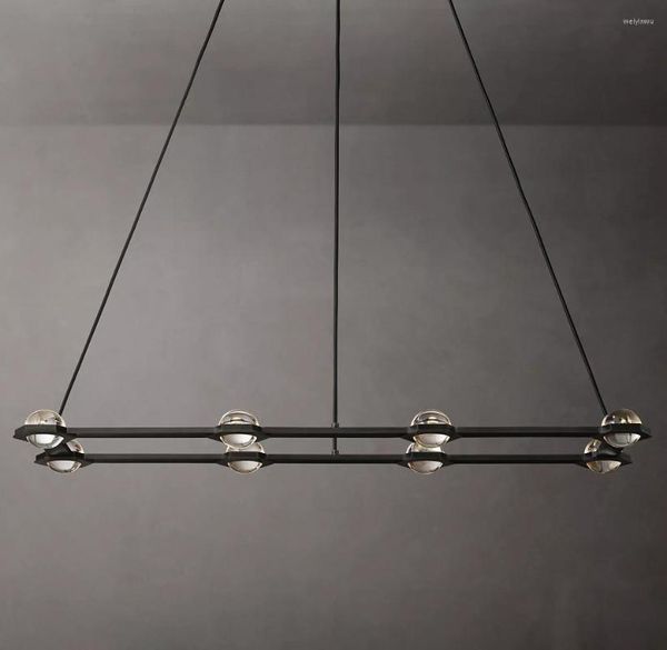 Lampadari Lampadario Rettangolare Moderno Retro LED Ottone Cromo Nero Vetro Trasparente Ristorante Cucina Isola Decorazione