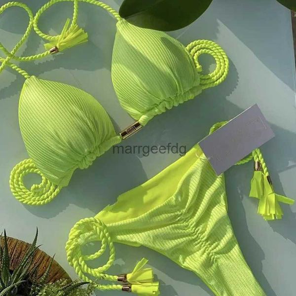 Damenbadebekleidung 2022 Sexy gelbes Dreieck Design Bikini Push Up Badeanzug Frauen Luxus-Riemis-gepolstert Bikini Set Brasilian Badekleidung Badeanzug S-XL YQ231101