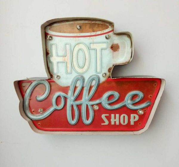 Kahve Led İşaretler Vintage Cafe Mağazası Dekoratif Neon Işık Ev Dekoru Metal Plaka Duvar Retro Kahve Plakası 355x5x295CM9739584