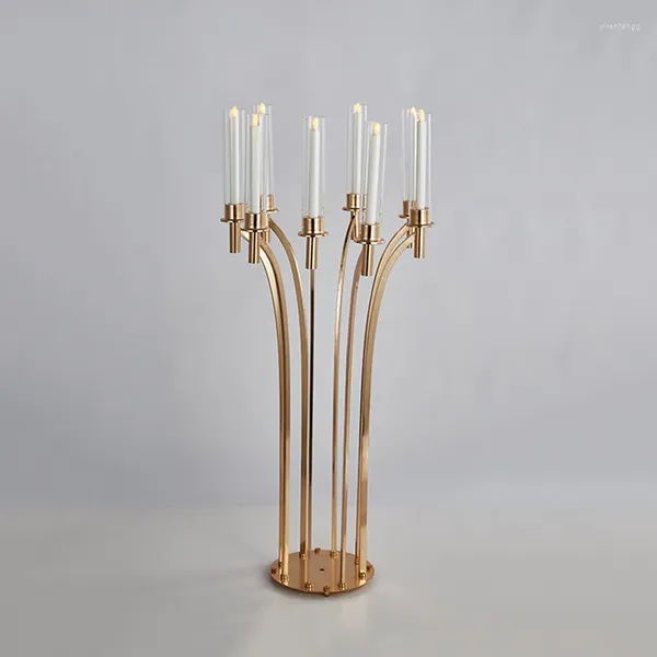 Titulares de vela 4 PCS Candelabros de metal Acrílico Mesa de casamento Centerpieces Flower Stand Holder Candelabro para decoração de festa