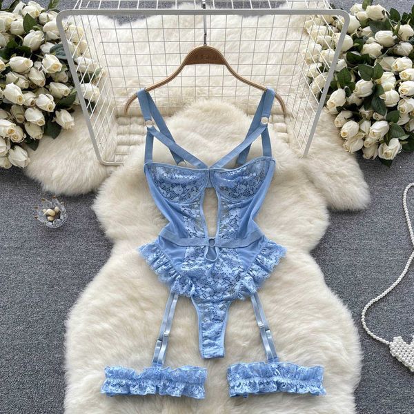 Nxy Frauen Erotik Sexy Spitze Strampler Ärmellos Rückenfrei Schlank Kurz Playsuit Transparente Unterwäsche Aushöhlen Mesh Bodysuits 230328