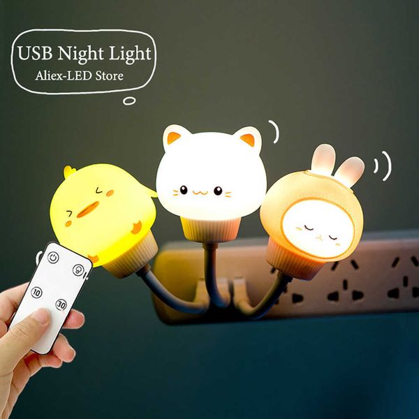 Nachtlichter LED Nette Kinder Nachtlicht USB Dekoration Nachtlampe Fernbedienung Bär/Katze Dekor Lichter für Kinder Schlafzimmer Cartoon Nachttischlampe P230331