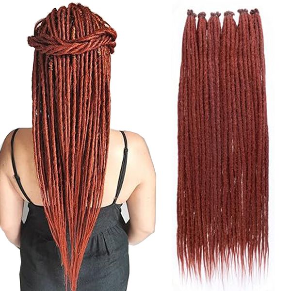 Медно-красные наращивания дредов, 24 дюйма, синтетические дреды, рыжие локоны, стиль бохо, 350, плетеные крючком начесанные волосы