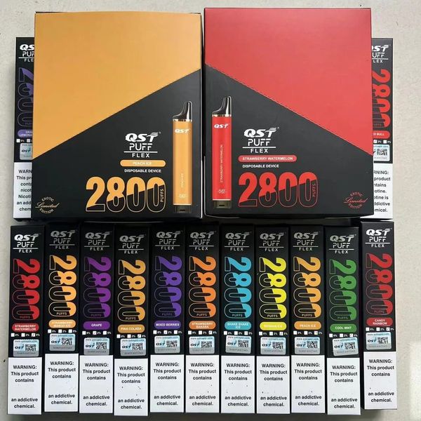 Original Puff Flex QST 2800 Puff E-Zigarette Einweg-Vape-Stift-Kits 2% 5% 2800 Züge 8 ml vorgefüllt 20 Farben VS Flow XXL Plus