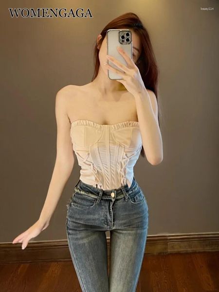 Canotte da donna WOMENGAGA Canotte con coulisse sul petto Canotte sexy Fashion Design Slim Backless Girl Top Stile coreano High Street GMT8