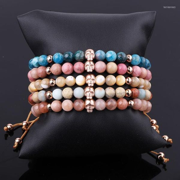 Strand Perlen Stränge Design Naturstein Edelstahl Schädel Makramee Freundschaftsarmband Frauen Männer Schmuck GiftBeaded Lars22