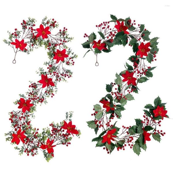 Декоративные цветы красная ягода Рождественская гирлянда искусственная зима с листьями для домашней мантии камин украшение