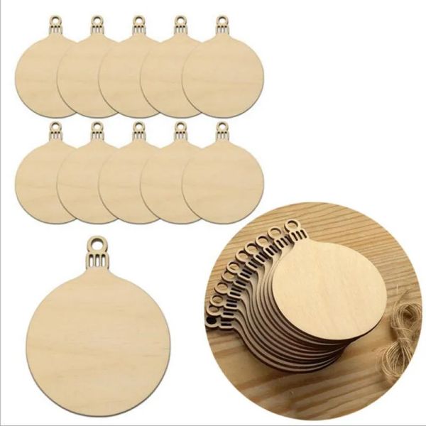 50pcs Diy Wooden Christmas Balls Decoration Round Craft Baubles Tags Ornamento pendurado para casa Festival de Evento de Ano Novo de Natal 1102