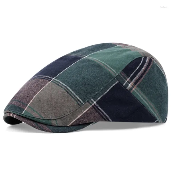 Berets xadrez boina boné para homens outono casual sboy chapéus vintage britânico liso bonés moda cabbie chapéu de algodão ajustável boina hombre