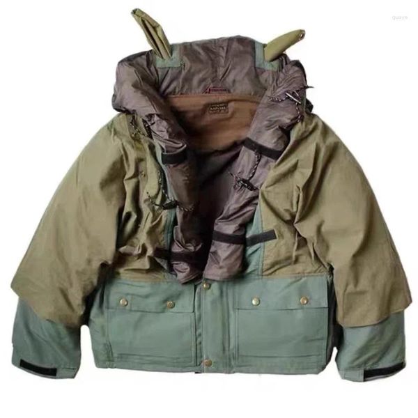 Herrenjacken KAPITAL Kapuzen-Winter-Jacken im japanischen Stil, personalisiertes Nylon, großes Taschenpanel, Quincunx-Baumwolle, übergroße, warme Mäntel