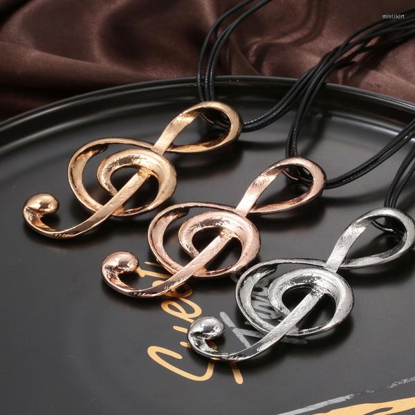 Anhänger Halsketten Silber vergoldet Musik Note Big Vintage für Frauen Lederkette 3-lagige Halskette Modeschmuck Geschenk 2023