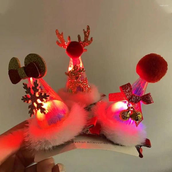 Accessori per capelli 2023 Lampeggiante Cappello di Natale Forcina LED Clip di luce Fascia Glow In The Dark Cartone animato per bambini Corna Copricapo