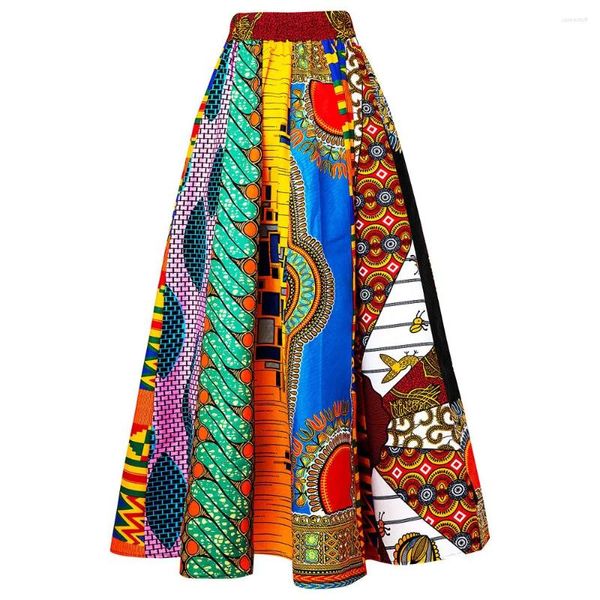 Ethnische Kleidung Maxirock für Frauen 2023 Mode Frau Wachsdruck Hohe Taille Langer afrikanischer Traditioneller
