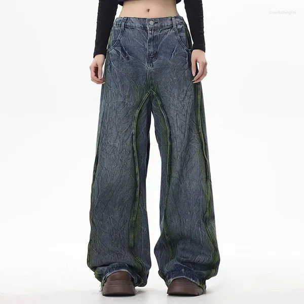 Jeans da uomo Pantaloni larghi dipinti con graffiti Uomo Hip Hop Harakuju Streetwear Pantaloni in denim stile punk dritto