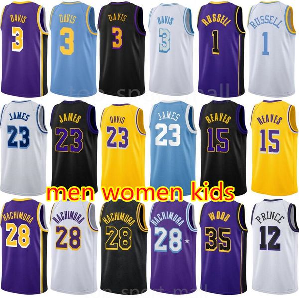 Impresso Basquete 15 Austin Reaves Jerseys LeBron James 3 Davis Rui Hachimura Taurean Príncipe Dangelo Russell Christian Wood Gabe Vincent Mens Crianças Mulheres Nova Cidade