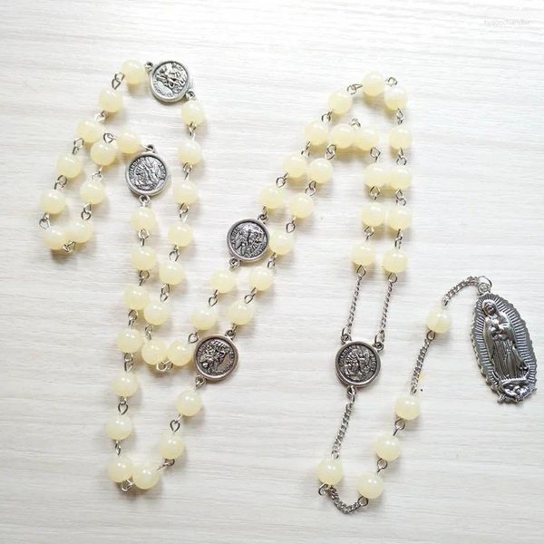 Collane con ciondolo QIGO Collana con rosario cattolico Perle di vetro Filo Lungo Gioielli religiosi vergini
