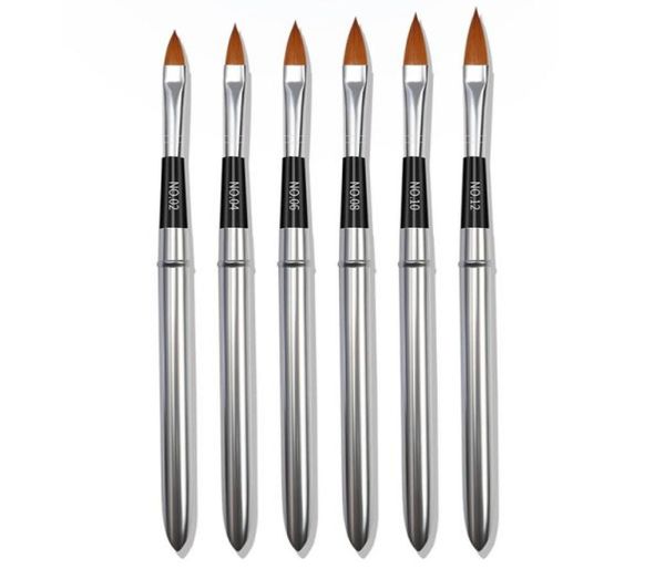 6pcs Set Akrilik Fırçalar Naylon Saç Tırnak Sanat Fırçası Çıkarılabilir Tutamak Kolinsky Fırçalar Kalem Jel Oluşturucu Oyma Dotting Çizim Araçları 3120038