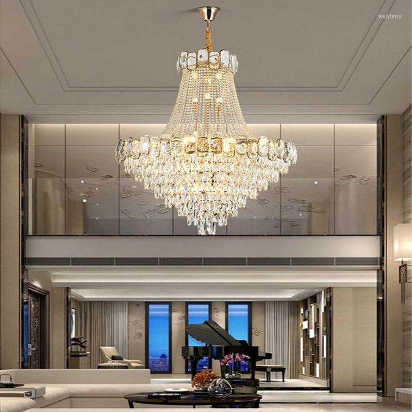 Avizeler Dökülebilir LED Asma Lamba Kristal Işık Fikstür Salonu Dekor Parlaklık Altın Avize Lüks Ev Cihaz Villa