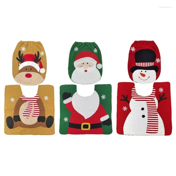 Assento do toalete cobre capa de boneco de neve de natal e tapete conjunto de banheiro natal decoração de casa festa dropship