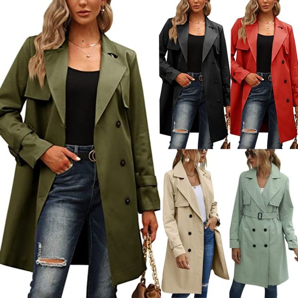 Trench di design da donna Cappotto lungo sportivo casual moda Impermeabile Doppio petto qualità scozzese Cappotto di design kaki abbigliamento moda 5 colori