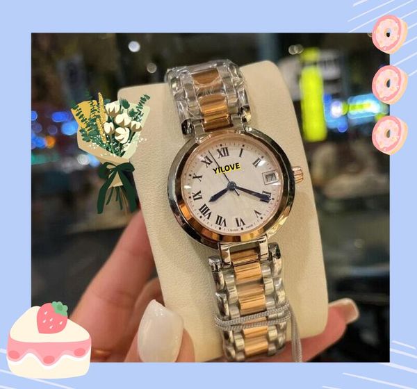 Популярные женские часы с римским циферблатом и луной, 30 мм, маленький размер, часы с батарейкой, кварцевый механизм, для бизнеса, отдыха, браслет из нержавеющей стали, наручные часы, подарки