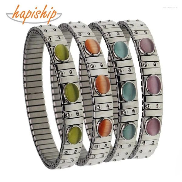 Charme Pulseiras Hapiship Jóias Femininas 9mm Largura Opalas de Aço Inoxidável 17.4cm Pulseira Elástica para Amigo Esposa Presente MY08