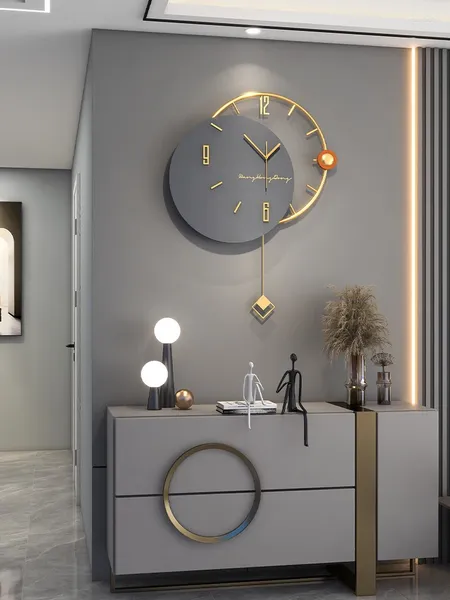 Relógios de parede Modern Light Luxury Clock Art Sala de estar Moda Grande Metal Criativo Nordic Wood Watch Decor Estético Horloge