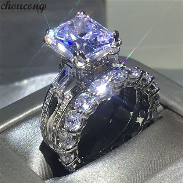 Choucong anel em forma de torre eiffel 8ct 5a zircão cz 925 prata esterlina noivado conjunto de anéis de casamento para mulheres bijuterias de noiva S1316d