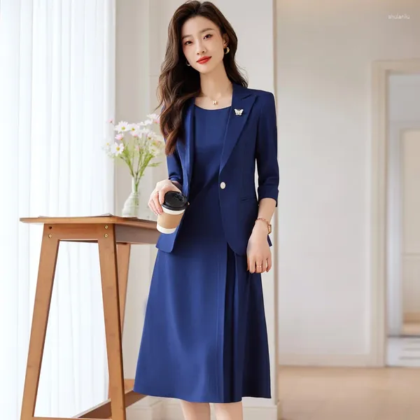 Vestidos casuais elegante profissional mulheres terno elegante estilo minimalista para mostrar o vestido de trabalho com blazer em conjuntos de correspondência