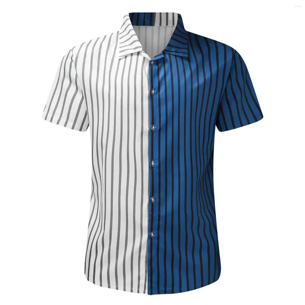 Magliette da uomo Camicia da uomo Estate Manica corta Collo rovesciato Camicette da uomo a colori patchwork a righe sottili Bottoni ufficiali Top