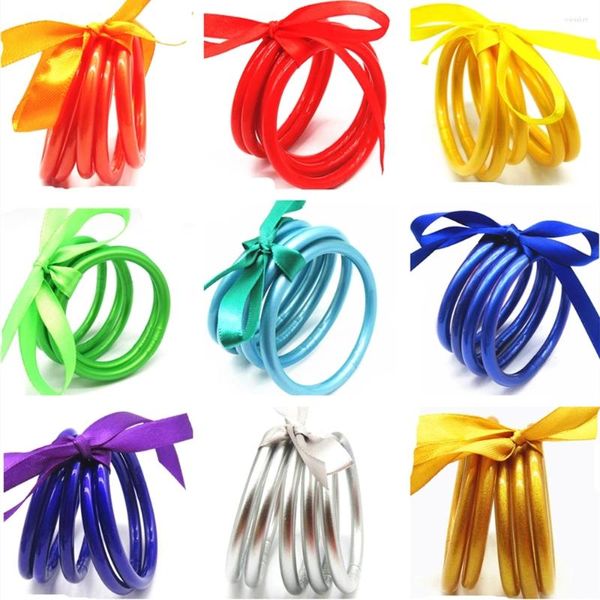 Pulseira 25 cores geléia silicone pulseiras para leve bowknot fita empilhável pulseira feminina moda jóias 5 pçs/set