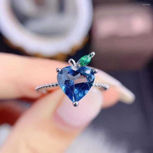 Cluster Ringe 8 x 8 mm London Blue Topas Stein Ring Apfelform, um das Engagement einer Frau zu schaffen. Luxus-Boutique-Schmuck