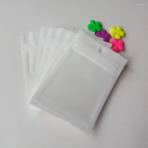 Sacchetti per gioielli 500 pz 14 20 cm Bianco/Trasparente Auto Cerniera Imballaggio in plastica Poly Bag Pellicola di perle Sacchetti a chiusura lampo Pacchetto con foro per appendere