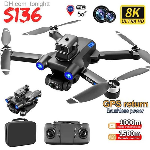 Drohnen S136 GPS-Drohne 8K HD Dual-Kamera Professionelle Luftfotografie Hindernisvermeidung Bürstenloser Hubschrauber Faltbarer RC-Quadcopter Q231102