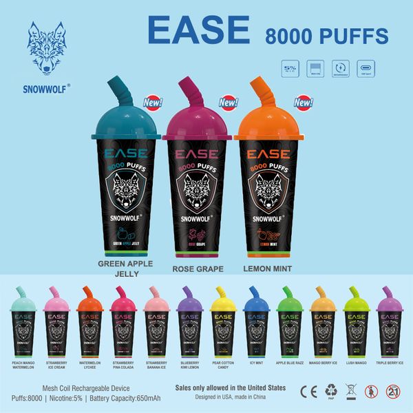 SNOWWOLF EASE 8000 Puff Puffbars Одноразовая ручка для вейпа Оригинальные вейпы Одноразовые 8k Puff 5% Электронная сигарета 650 мАч Тип-C Сетчатая катушка 15 вкусов