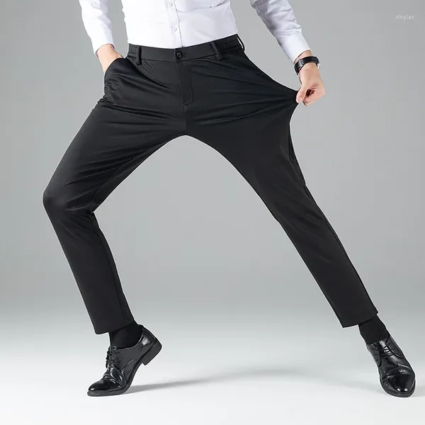 Abiti da uomo uomini affari pantalone casual pantalone nero black uffici pantalone croccante rughe resistente alle rughe resistenti a non pillolo in tessuto miscelato in nylon spandex abbigliamento comodo