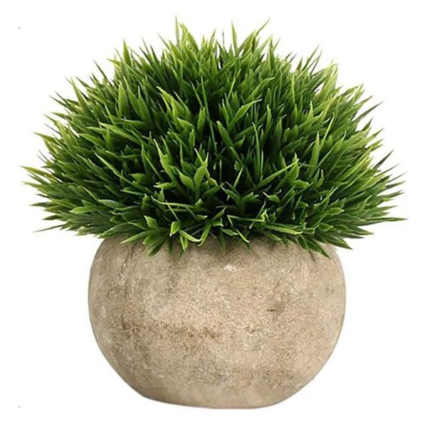 Flores decorativas grinaldas de planta artificial grama redonda com panela cinza plantas falsas internas e externas de plástico para o quarto da mesa do escritório da casa quarto