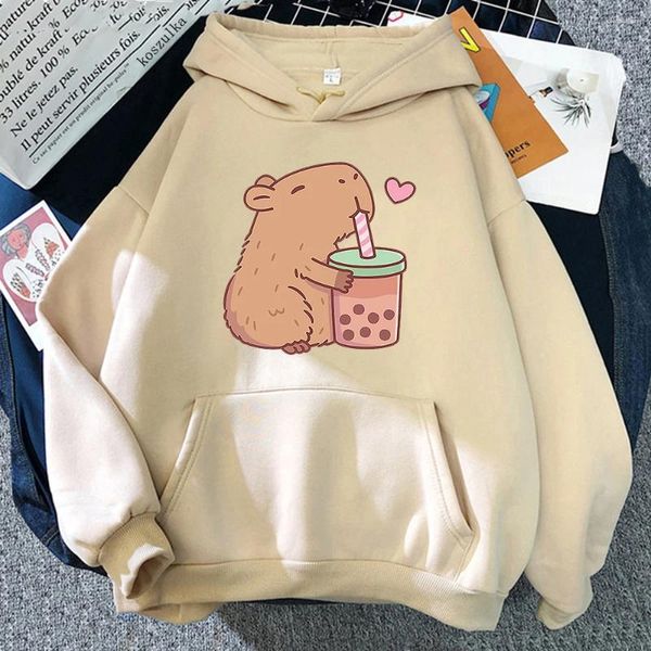 Erkek Hoodies Kawaii Kabarcık Capybara Hoodie Kadın Erkek Estetik Grafik Komik UNISEX Sonbahar Kış Hoody Pullovers Sweatshirt