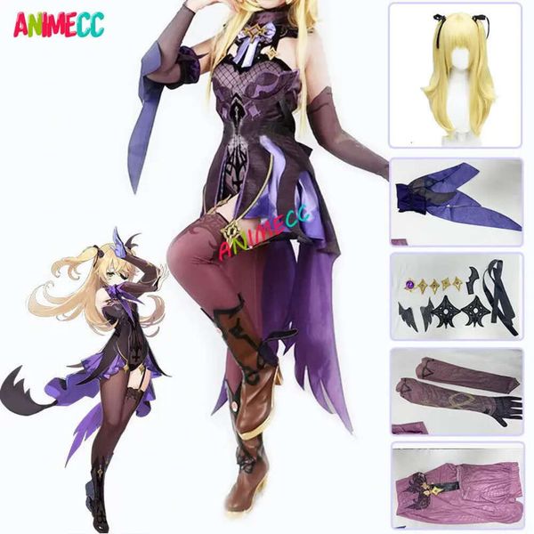 Genshin Impact Fischl Cosplay Kostüm Perücken Anime Spiel Outfits Kleid Halloween Karneval Uniformen für Frauen Mädchen XS-XXXL Cosplay