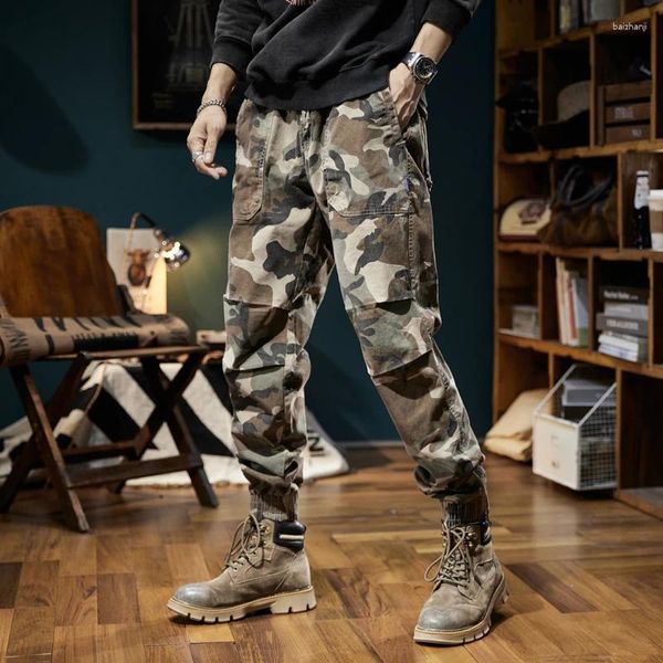 Calças masculinas BAPAI Moda Oversized Camuflagem Carga Ao Ar Livre Exército Multifuncional Calças de Combate Fina Selva