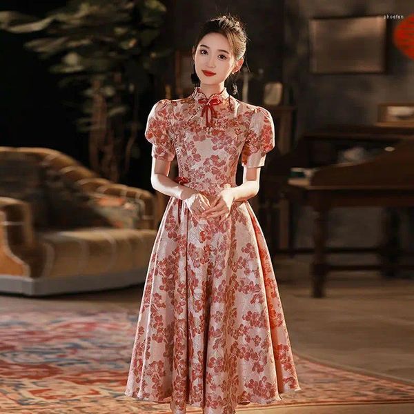 Abbigliamento etnico Yourqipao Borgogna Matrimonio Tostatura Cheongsam Cinese Qipao Tradizionale Abito da sera di fidanzamento da sposa Abiti da ricevimento