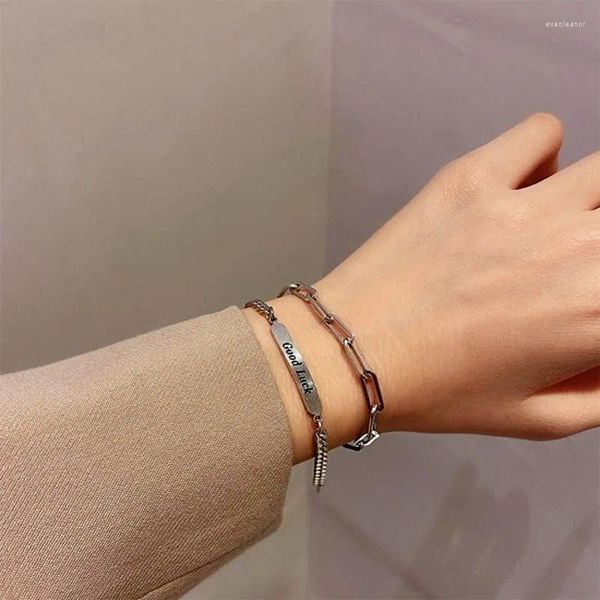 Bangle Trend Vintage Boa Sorte Letras Dupla Camada Pulseira Para Mulheres De Aço Inoxidável Moda Jóias Festival Presentes