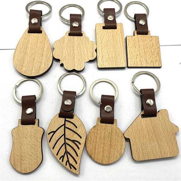 Partyzubehör Einfacher Holz-Schlüsselanhänger, geometrisches Haus, Autoform, Leder, Holz, Schlüsselanhänger, Tasche, Anhänger, Ornamente, DIY-Geschenk-Accessoires für Männer und Frauen