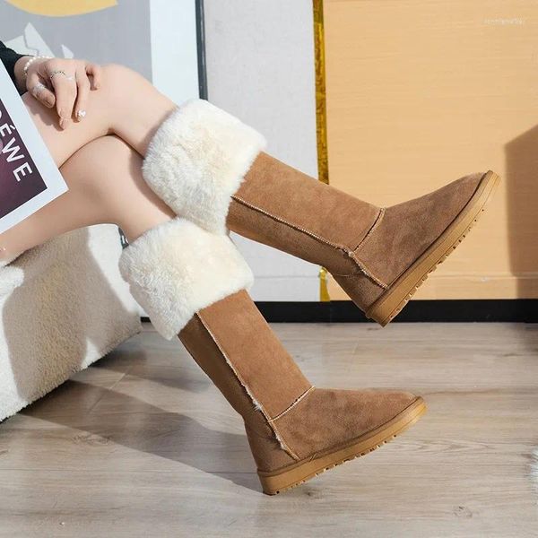 Boots Fashion Platform Lamb Hair Snow For Women 2024 Autumn Winter High Tube Fur Integrated Warm Plush Cotten Shoes