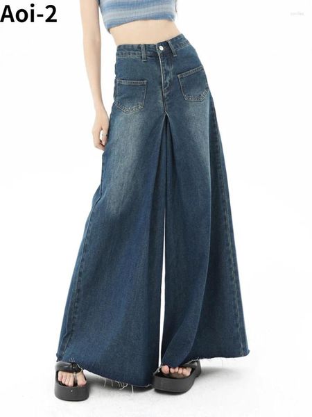 Damen Jeans Vintage Mode Hohe Taille Breites Bein Sommer Herbst Gute Qualität Lose Gerade Hosen Große Größe Hosen XL