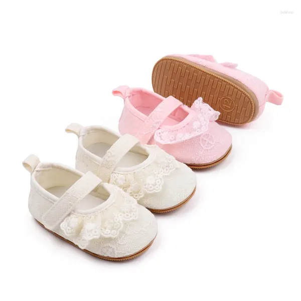 Primeiros caminhantes Bebê Meninas Flats Ruffle Lace Princesa Sapatos Não-Slip Berço Bebês Criança Sapatilhas