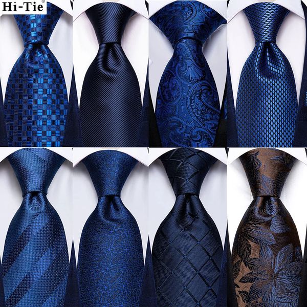 Галстуки-бабочки Hi-Tie Темно-синий однотонный шелковый свадебный галстук с пейсли для мужчин Hanky Cufflink Мужской галстук Набор для деловой вечеринки Дизайн Drop 231102