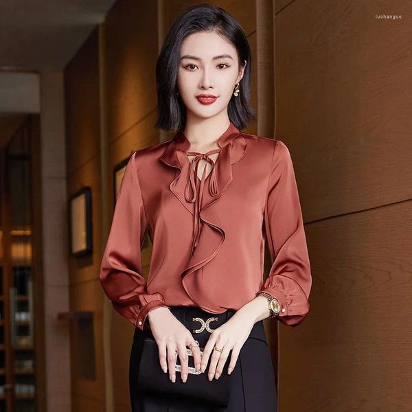 Blusas femininas camisas elegantes estilos escritório trabalho wear primavera outono manga longa carreira feminina tops roupas