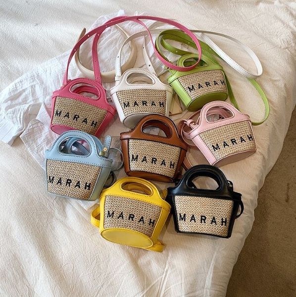 Bolsa de alfabeto bordada para bebês Mini sacos de cesta infantil portátil carregando bolsa de couro entre corpo de corpo transversal